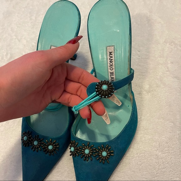 Vintage 90s y2k Manolo Blahnik blue mule sandals - Picture 3 of 8